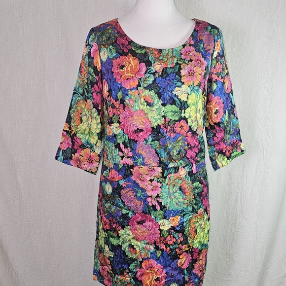 Anthropologie HD In Paris Multicolor Floral Shift Dress Women XXS Front Pockets - Picture 1 of 15
